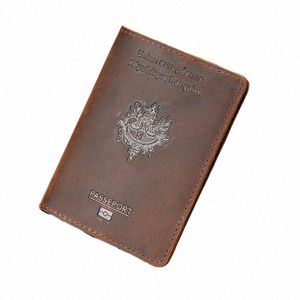 french Passport Holder Document Holder Layer Cowhide Vintage Boarding Card Leather Wallet Card Bag 15jv#