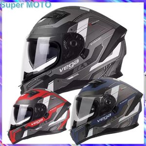 Hełmy motocyklowe hełm Vega Casco Moto Anti-Fog off-Road Racing ECE DOT Osobowość cztery sezon do podwójnego obiektywu kobiety