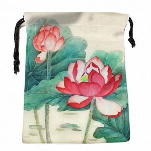 Özel Lotus Fower Drawstring Çantası 18*22cm Küçük Seyahat Kadınlar Küçük Bez Çantası Noel Hediye Koşusu W-0616 919W#