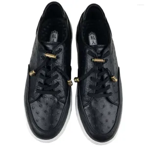 Casual Shoes Ousidun Ostrich Leather Male Leisure Single Business Comfortable Low Cut Men