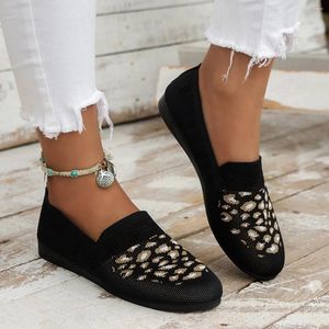 Casual Shoes Women's 2024 Mesh Breathable Flats Fashion Leopard Knitted Loafers Shallow Slip On Ladies Zapatos