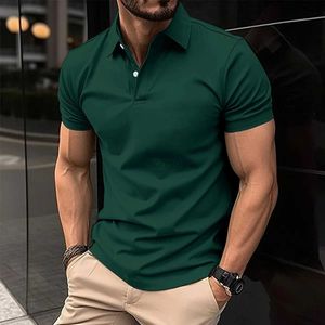 Men's Casual Shirts Best Selling Men Short Sleeve Polo Shirt Turn Down Collar Button Pure Color Top Summer Comfort Mens Clothing 240416