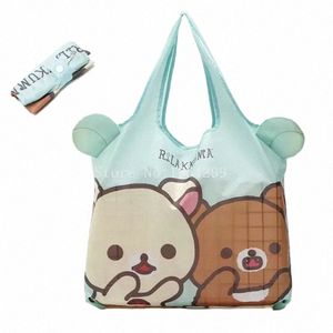 Sevimli karikatür rilakkuma ayı kulaklar büyük katlanabilir yeniden kullanılabilir dükkan çantaları katlanır eko alışveriş çantası büyük bakkal çanta çanta 57ol#