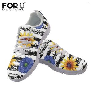 Casual Shoes FORUDESIGNS Beautiful Sunflower Pattern Women's Flat Air Mesh Lace-up Sneakers Ladies Wear-resistant Mujer