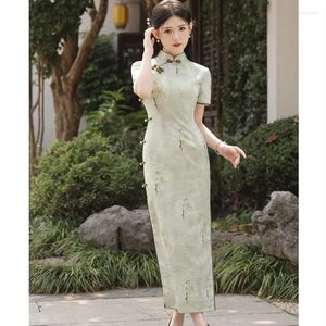 Ethnic Clothing Young Girl Retro Chinese Style Long Temperament Qipao Dress Mandarin Collar Cheongsam