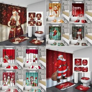 Cortinas de chuveiro Papai Noel Sock Tree Christmas Tree Faster Cortina Festas Decoração do boneco de neve Elk Bell Banheiro Banheiro