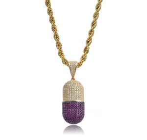 Hip Hop Pill Necklace Can Open Capsules Pendant Cubic Zircon Copper Necklace Iced Out Detachable Unisex3024514