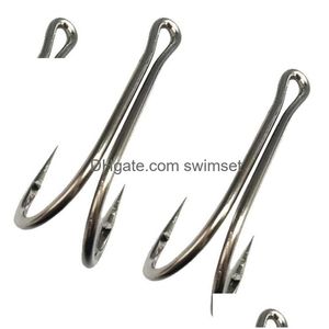 Double Fishing Hooks Sea Duple Hook 28-20 Stainless Steel Frog Accessories For Tuna Drop Delivery Dhqcx