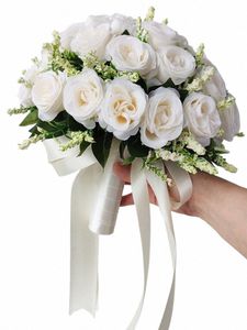 Vit bröllopsboktor för brudbrudtärna Silk Roses Artificial FRS Boutniere Mariage Bouquet Wedding Accores Corsage W9U2#