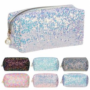 Novo Fi Glitter Glitter de maquiagem de alta capacidade sereia saco de caneta bolsa de armazenamento cosmético Bolsas de zíper de maquiagem preguiçosas u2z0#