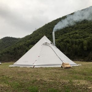 105x 52 Outdoor Camping Tent Pyramid Windproof Waterproof Teepee With Chimney Hole for Family Hiking Cooking 240416