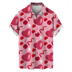 Herren lässige Hemden 3D Print Valentine Day Button Down für Männer Kurzarm Summer Spread Collar Beach Fashion Mens Top Top