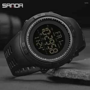 Wristwatches SANDA Luxury Men Digital Wristwatch Fashion LED Display Mens Silicone PU Band Male Sport Watch