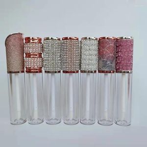 Garrafas de armazenamento luxuoso 5ml bling diamante shinestone Lipgloss Tubos vazios logotipo recipientes de brilho labial personalizados embalagens de cosméticos 100pcs