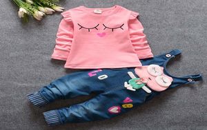 Spring Autumn Baby Girls Clothings Gets Cartoon Kids Girl Tops BLOUSHOVERALLS Pants Roupas Conjunto para crianças Meninas TRACHS OUTFI3067634