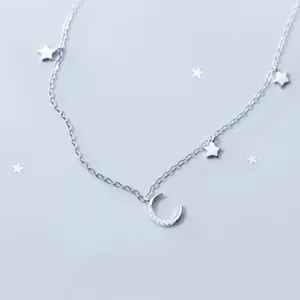 Anhänger MloveAcc Elegant 925 Sterling Silver Moon Stars Charm Anhänger Halsketten für Frauen Mode Halskette Choker