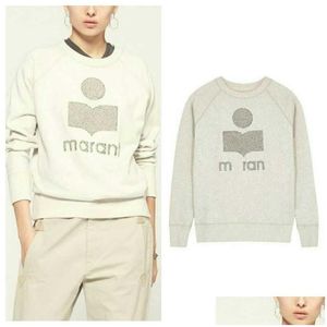 Kadın Hoodies Sweatshirts Isabel Marant Kadınlar Pamuk Terry Raglan Sweater Moda Tasarımcısı Uzun Kollu Sweatshirt Sıradan Hoodie Deliği OTVJL