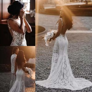Plu Size Romantic Full Lace Mermaid Wedding Dree For Bride Deep V Neck Beaded Sequined Court Train Backle Bridal Gown Cutom Made Vetido De Novia