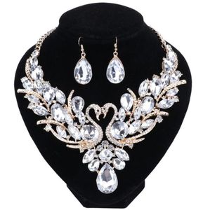 New Fashion Luxury Multicolor Crystal Double Swan Statement Necklace Earring For Women Party Wedding Jewelry Sets4129166