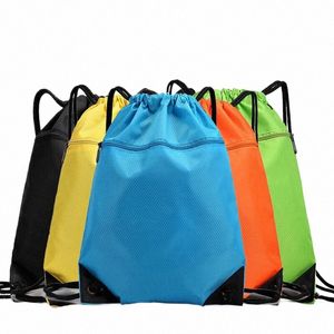 iskybob Solid Color Drawstring Backpack Large Capacity Bundle Pocket Basketball Football Bag Outdoor Sports Portable Storage Bag 279w#