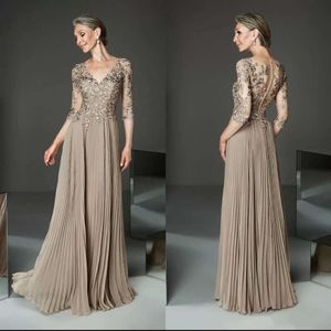Lace New Elegant Of The Bride Dresses See Through Long Sleeve Sheer Neck Appliques Sequins Evening Dress Floor Length Chiffon Groom Mother Party Gowns Mor