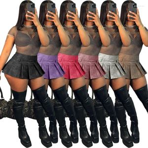 Signe PU Leather Women Women Mini Solid High Wiled Skirt 2024 Summer Streetwear Sexy Night Club Party Vestidos