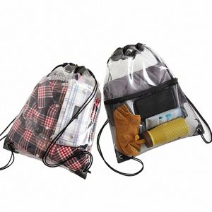 34x45cm New Transparent Drawstring Backpack Fruit storage Tote Gym Bag Sport Pack Unisex Large Capacity Lightweight Beach Backpa e0fv#