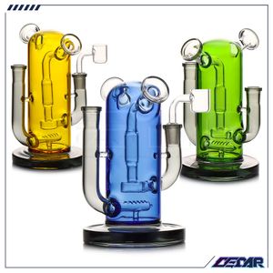 Wet and dry dual use 7.3 Inch Mixed color Glass hookah Pipes Bubbler Recycler Bong Oil DAB Rig Glass Smoking Water Pipe With 14mm Quartz Banger