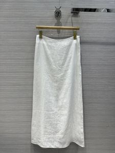 Skirts 2024 Women Fashion Sexy Casual After Split Middle And High Waist Straight Pure White Cotton Linen Long Skirt 0412