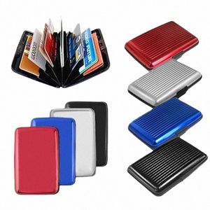 Män avancerad aluminium Stripe Bank Card Holder Blocking Hard Case Wallet Solid Credit Card Anti-Rfid Scanning Protect Card Holder V4ce#