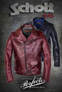 Jackets para homens metal vinho preto Red Schott Cowhide Truck Leather Jacket