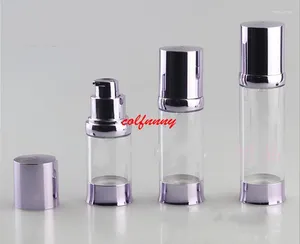 Förvaringsflaskor 100 st/parti 20 ml ljuslila vakuumkolv emulsion reser 30 ml 40 ml förpackningsflaske essens prov plast f050206
