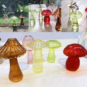 Vases Transparent Mushroom Glass Vase Bottle Home Small Hydroponic Flower Pot Office Living Room Table Decor