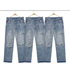 CE Style Autumn American High Street Trendy Brand lavado e angustiado, versátil casual, leste de jeans para homens