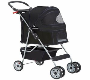 4 Räder Haustier Kinderwagen Katze Hunde Käfig Kinderwagen -Reiseträger Black6443073