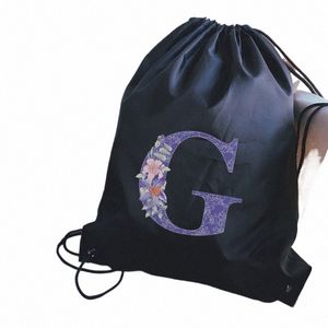 Мужчины спортивные сумки фиолетовые буквы печати шнурки для шнурки для хранения хранения