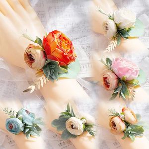 Charm Bracelets künstliche Rose Camellia Kopf Handgelenk Blume Hochzeitszene Layout Blumenwand Produktion Prom Accessorie Braut Corsage Home Home