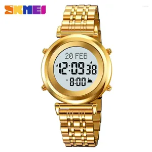 Wristwatches SKMEI 2139 Muslim Azan Digital Watch Mens Back Light Waterproof Steel Hijri Islamic Wristwatch Prayer Qibla Compass Alarm Clock