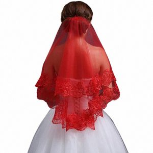 Classic Red Bridal Wedding Simple LG Lace Veil Headpiece For Women Z3TD#