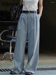女性のズボンは女性のヴィンテージダブルプリーツウールワイドレッグスーツワークウェア韓国ファッションルーズモッピングズボン2024スプリングを楽​​しむ