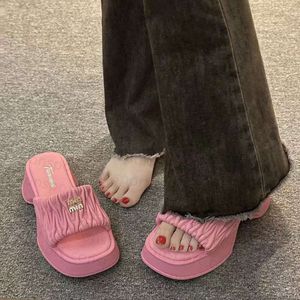 Non-Brand Chinese Small fragrant Barbie pink slippers female autumn wear new high-grade thick bottom increase high fire beach sandals 36-41