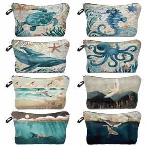 nature Marine Life Cosmetic Bag For Teacher Appreciati Gifts Sea Horse Whale Animal Print Pouch Makeup Fi Toiletry Kit B2kG#