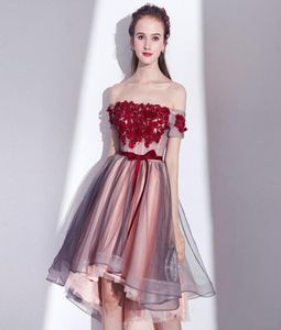 Aline Bateau Empire Knee Length Asymmetrical Tulle Cocktail Party Evening Dress with Hands Made Rose Flowers8187251