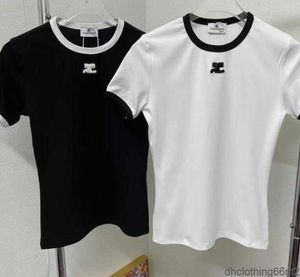 Designer -Courreves Sommer Kurzarm Frauen T -Shirt Kontrast Farbe Stickerei Slim Fit Top Tee Hochwertige Großhandel Ali N8KK