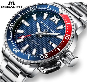 Reloj Hombre Megalith Sport Luminous Waterfoof Quartz Watches Mens Full Steel Diving Calendar WatcesMen2094040594