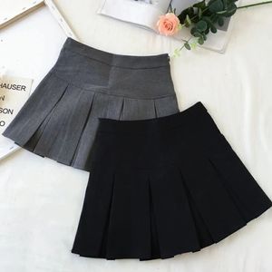 Fashion a Line Женщины плиссированные юбки высокая талия Zipper Grey Student Mini JK Summer Black Ladies Suit 240416