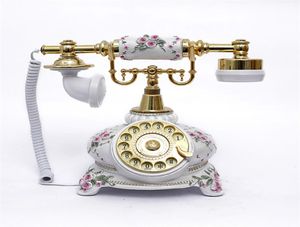 Telefone antigo de cerâmica com estilo vintage e telefone de mesa de rosa branca para sala de estar decor9792107