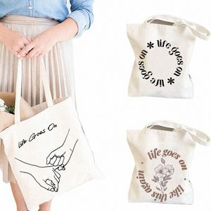 shopper bag Life Goes On Shop Bags anime gift Inspired Tote Bag Kpop cute totes canvas bag supermarket q8YN#