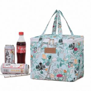 printed Outdoor Picnic Bag Ice Pack Takeaway Insulati Pack Fresh Portable Lunch Box Bag Travel Food Storage Breakfast Bag o4oU#