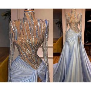 Evening Women High Neck Long Sleeve Photoshoot Dress Custom Made Sequins Vestidos De Fiesta Formal Prom Gowns